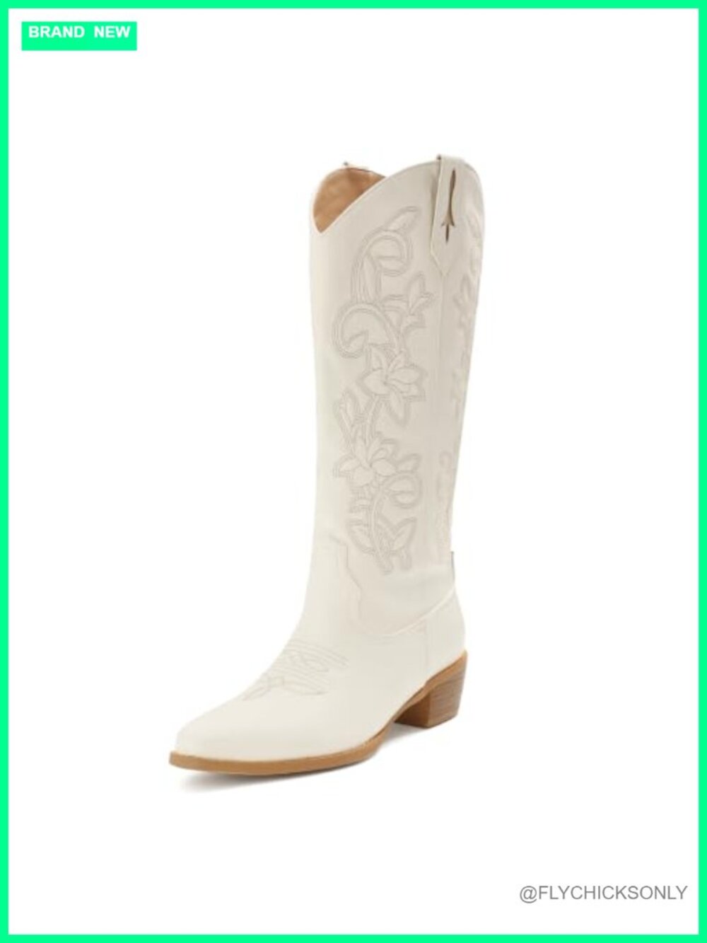 Faux Leather Cowboy Boots Mid Calf Western Square Toe Block Heel